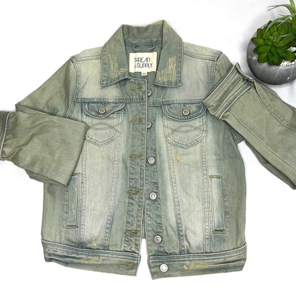 Thread & Supply distressed‎ jean jacket - Picture 1 of 9